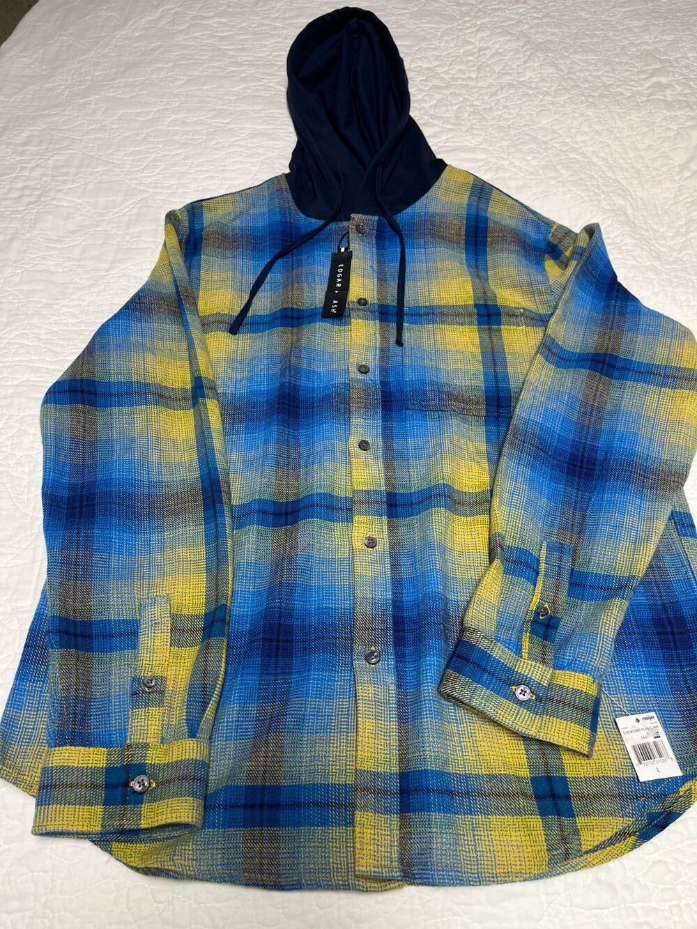 Edgar + Ash Hooded Flannel Men's Button up shirt Large Multicolor